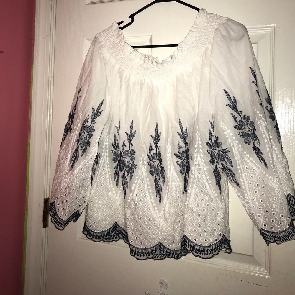 White and blue blouse